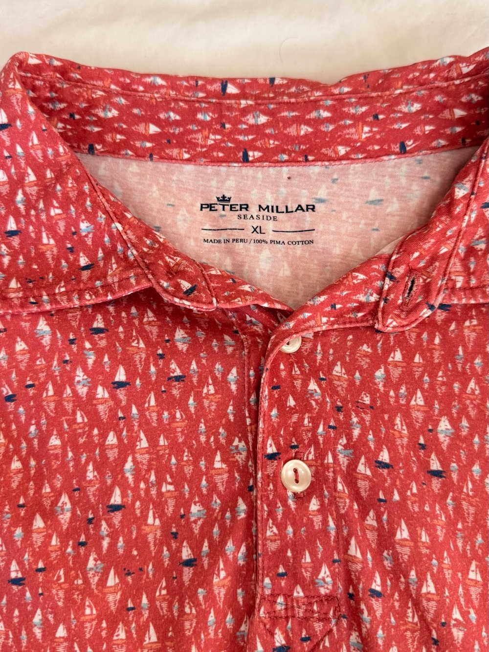 Peter Millar Seaside "Regatta Reflection" Pima Cotton Polo Shirt Red Men's XL